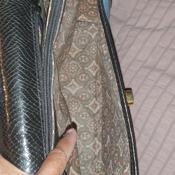 Vtg 80s Mock Croc Suede Satchel Tote - Picture 6 of 9